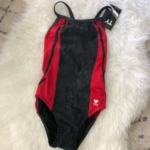 TYR Red and Gray One piece Swimsuit